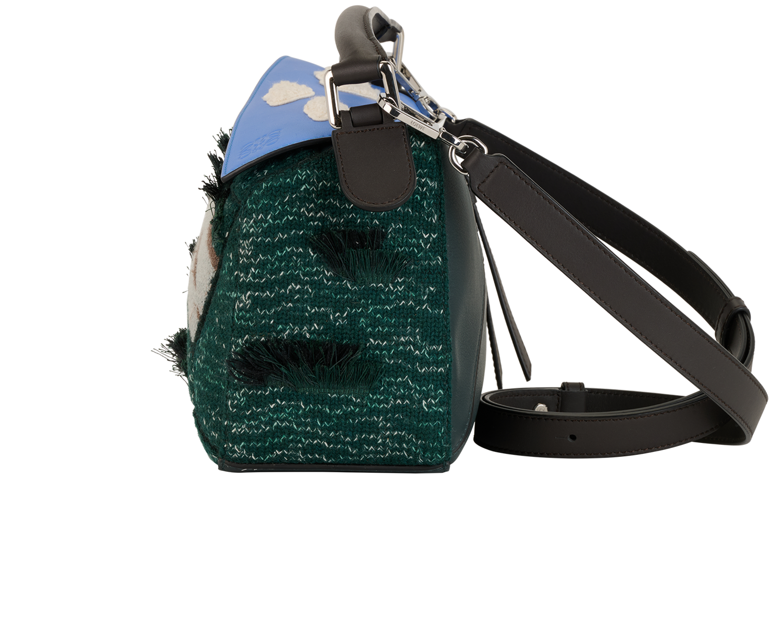 X Louis Wain Futurist Cat Small Puzzle Bag, &pound;1,800, Handbags, Blue/Green, Leather/Wool, Bottom view